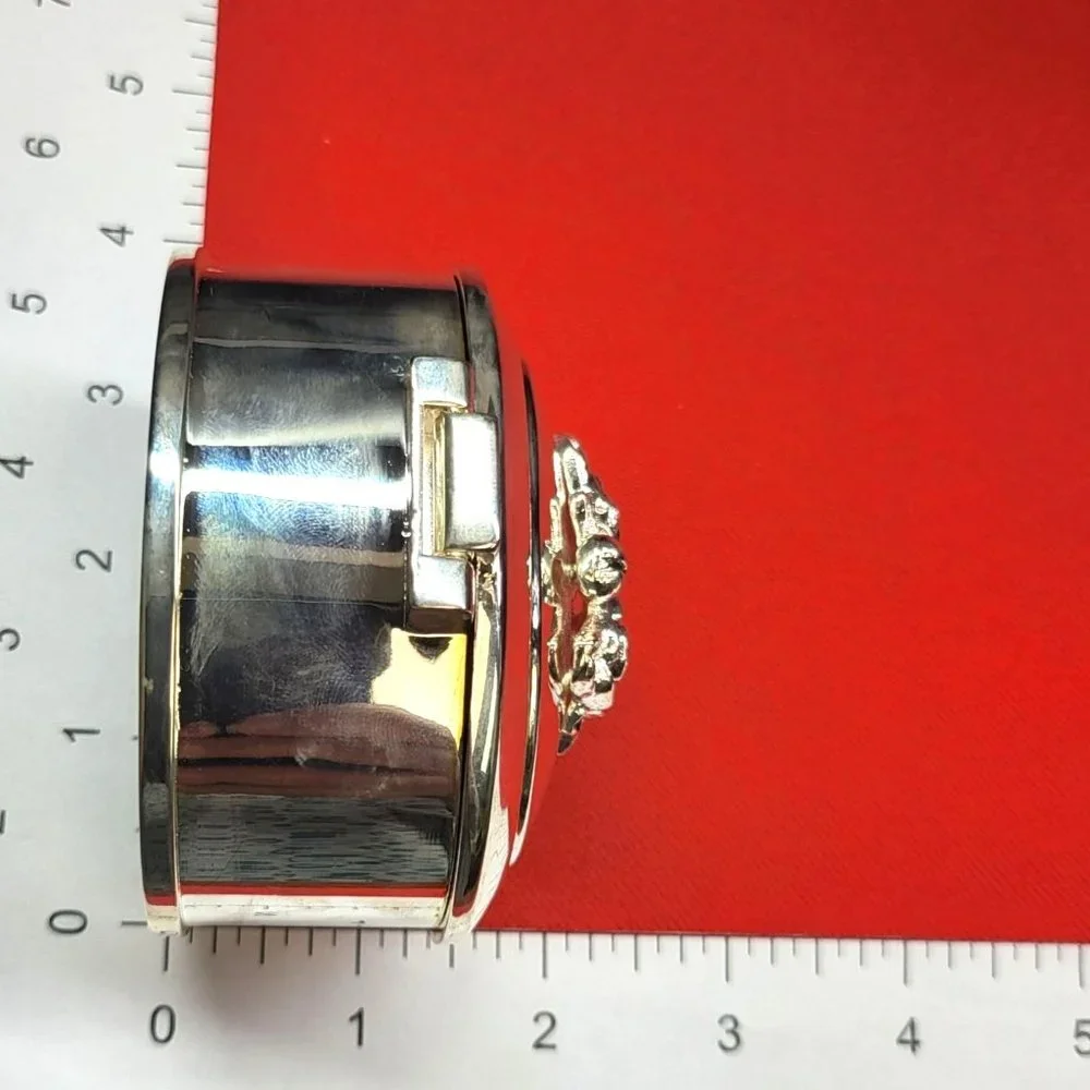Vintage Silver Plated Roses Hinged Cover Trinket Jewelry Box Red Velvet Lining